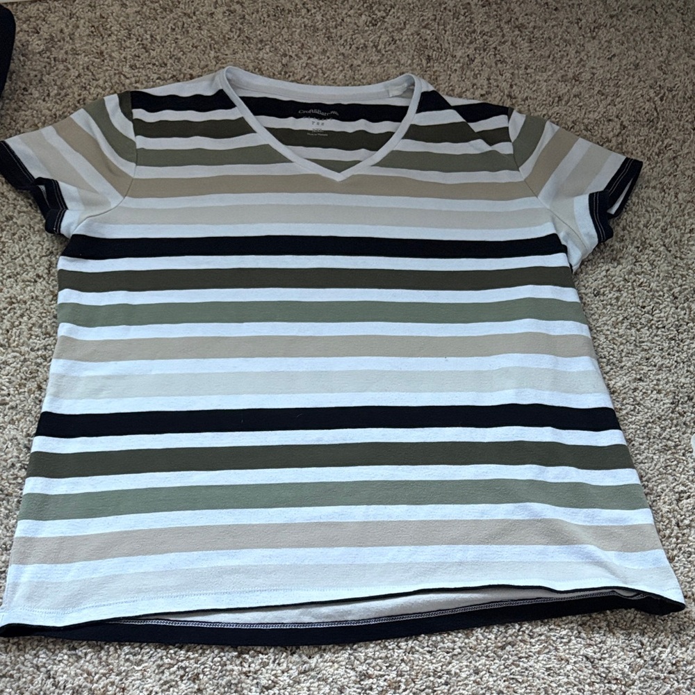 Tee with Olive and White Stripes
